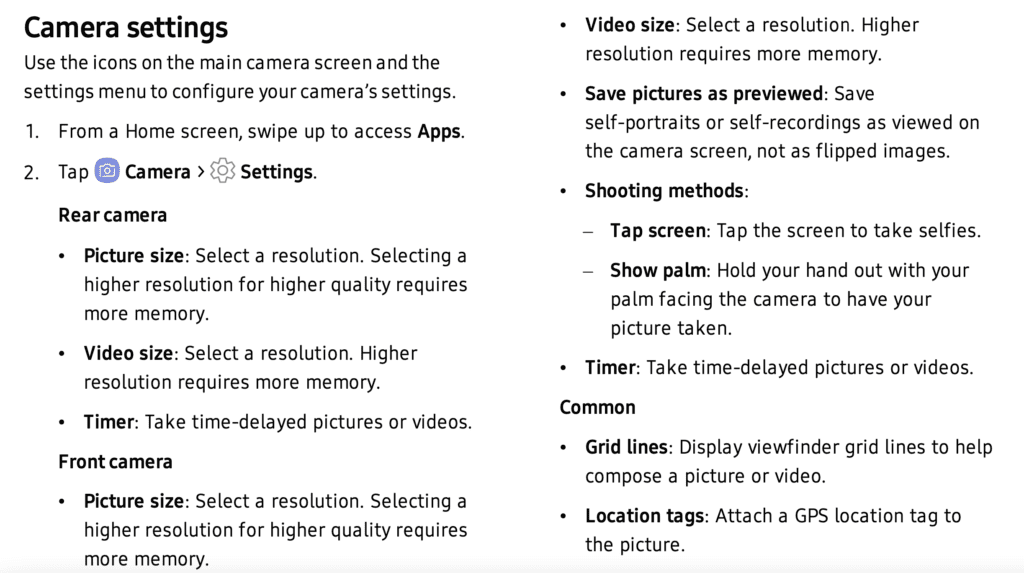 Android camera resolution settings